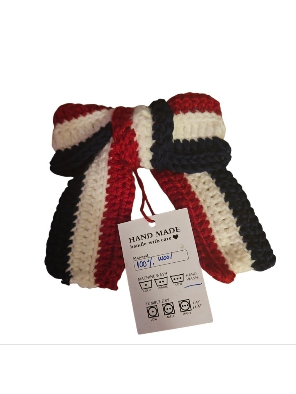 Hand Crafted Patriotic Crochet Bow Handmade Red White Blue Alligator Hair Clip - Picture 9 of 17